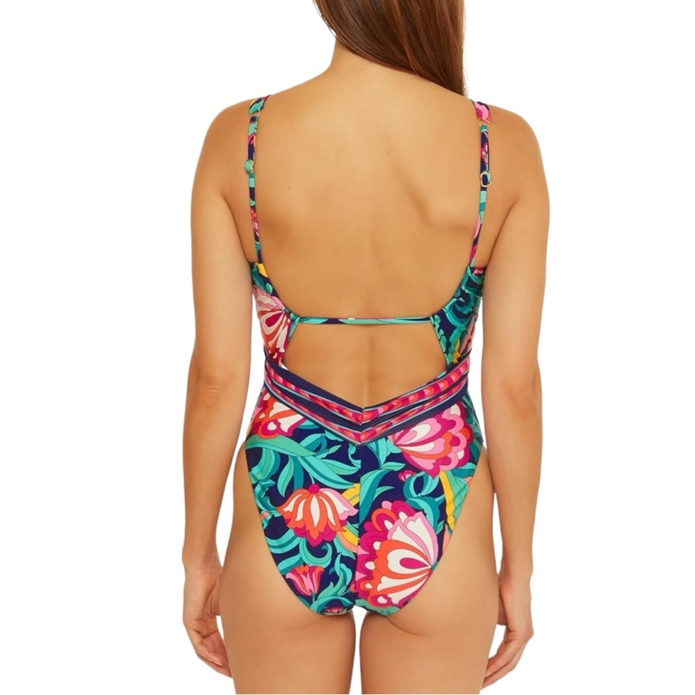 144. Women's Trina Turk India Garden Plunge One Piece Swimsuit NWT - Picture 2 of 3
